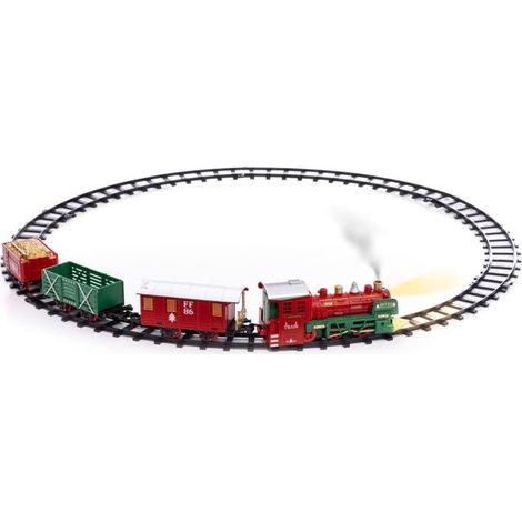 – Train de Nol à vapeur lumineux – 20 pièces – Longueur 124 cm – Effet musical et vapeur – Décoration festive (1/2)