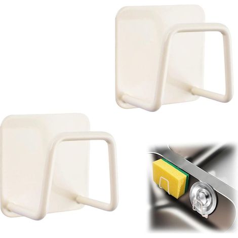 Lot de 2 porte-éponges adhésifs en acier inoxydable pour évier, savon, éponges, support antirouille de qualité supérieure, accessoires de cuisine, Beige (1/5)