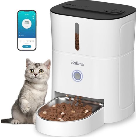Comedero automático para gatos de 3 l, con wifi, dispensador de comida para gatos y perros con luz nocturna y cuenco de acero inoxidable 304, control por app, de 1 a 10 comidas al día, color blanco (1/5)