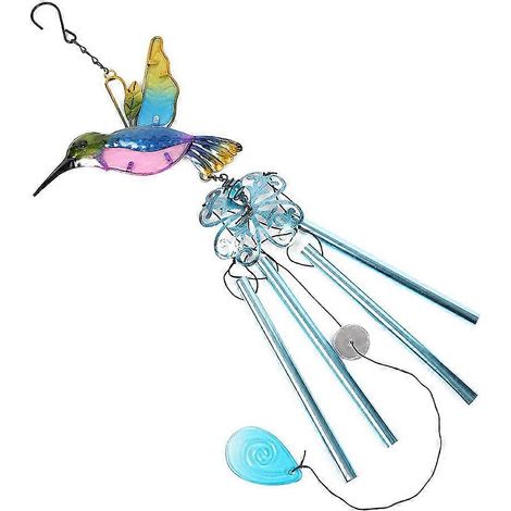 Carillon éolien en verre, motif colibri bleu, à suspendre au mur, fenêtre ou porte. (1/5)
