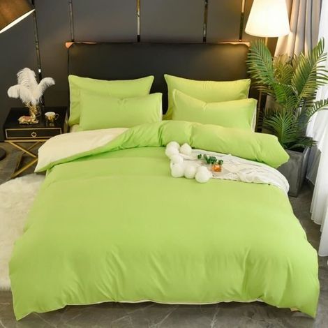 Housse de Couette 220x240 cm + Drap Housse 230x250cm avec 2 Taie d'oreiller 48x74cm,Parure de Lit Bicolore Fermeture Éclair,Style H (1/4)