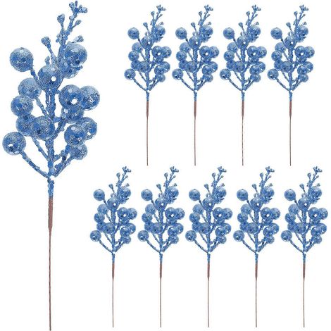 10 tiges de baies artificielles pailletées, fausses branches de baies pour décorations de sapin de Noël et de couronnes-19X5X5CM-Blue (1/3)