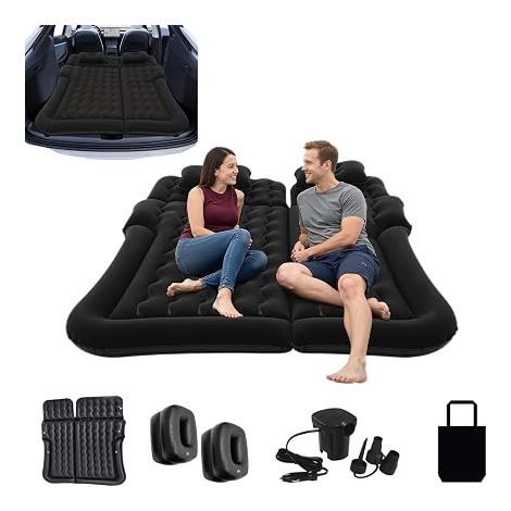 Matelas de voiture, 170 x 120 cm, pour SUV, avec pompe électrique, pour siège arrière de voiture mobile, plus épais, matelas gonflable automatique universel avec 2 coussins (1/5)