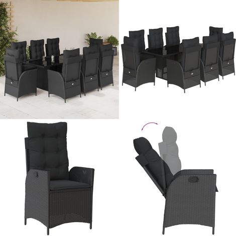 9-tlg. Garten-Essgruppe mit Kissen Schwarz Poly Rattan - Gartentisch - Gartensessel (1/5)