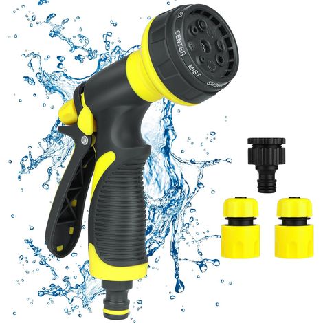 Douchette de jardin, pommeau de douche de jardin, douche de jardin haute pression - Débit d'eau réglable, 8 fonctions pour l'arrosage du jardin, le lavage de voiture, la douche des animaux et le netto (1/5)