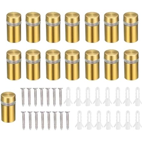 15 Pièces 12×20 mm Vis Publicité en Acier Inoxydable, Verre Standoff Fixations, Vis D'écartement, Verre Standoff Publicité, pour Fixations de Publicité, Or (1/5)