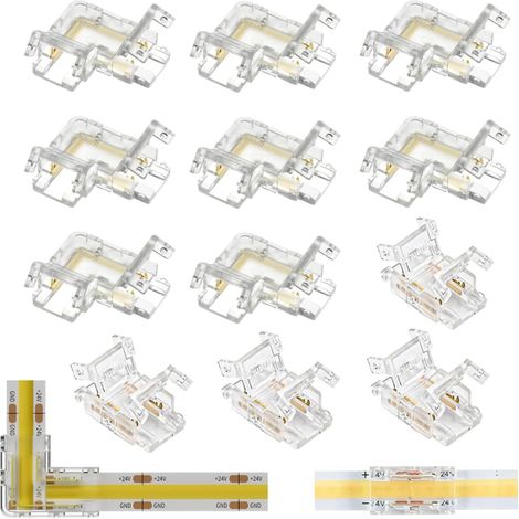 12 Pièces Connecteur LED COB 2Pin 8mm en L et T, Connecteur Ruban Led, Connecteur D'angle Sans Soudure pour le Raccordement de Bandes et de LED COB Bandes (1/5)