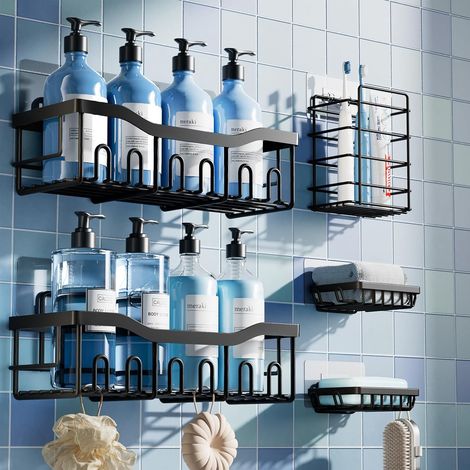 Porte-Produits Douche - Acier Inoxydable - Sans Perçage Adhésif - Pour Salle De Bain Cuisine Toilette - Lot De 5 (1/5)