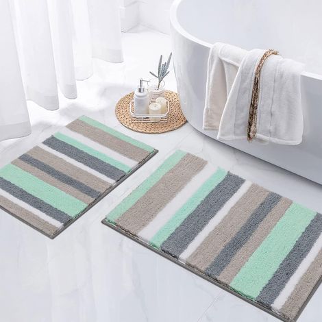 Ensemble de Tapis de Bain de 2 pièces en Microfibre Tapis de Douche Super Absorbant Antidérapant Lavable en Machine pour Salle de Bain(40X60+50X80cm,Vert/Gris) (1/5)