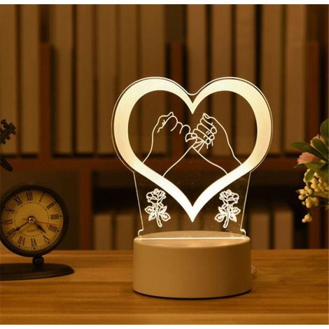 Lampe LED 3D en acrylique Love Romantique pour la maison, veilleuse pour enfants, lampe de table, décor de fête d'anniversaire (1/4)