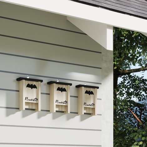 Set di 3 bat box 18x6x22.5 cm, design decorativo, gancio integrato, legno naturale (1/5)