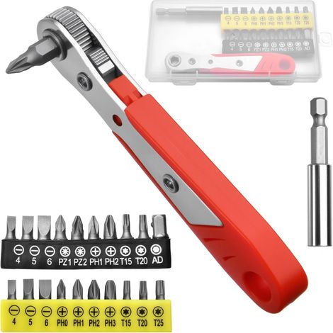 Tournevis Coude 22en1 Set Mini Cliquet 36 Dents, Outil Hauteur Réduite pour Espaces Étroits, Avec Embouts Aimantés, Réparation Auto Maison Bricolage (1/5)