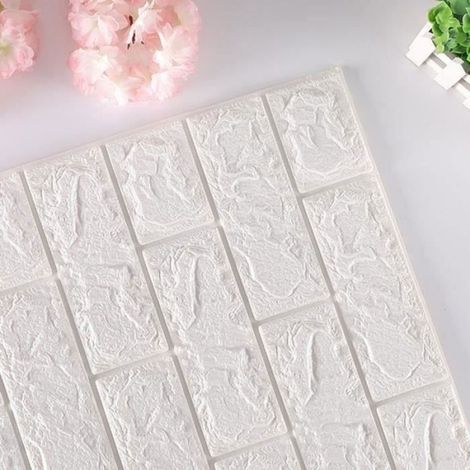 Stickers 3D relief brique blanc, lot de 10 pièces, 70 x 77 cm, revêtement mural autocollant pour décoration intérieure (1/4)