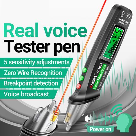 ANENG VC1019 Stylo de test numérique LCD Testeur de diffusion vocale sans contact Sensibilité réglable avec indicateur laser Alarme sonore/lumière Lampe de poche
