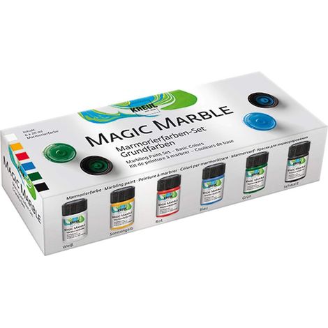 Peinture marbrée Magic Marble, set de couleurs de base, 6 x 20 ml de peinture, pour marbrer par immersion le bois, le verre, le plastique, le papier, le métal et le polystyrène (1/5)