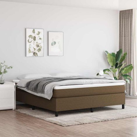 Cama box spring con colchón tela marrón oscuro 160x200 cm (1/5)
