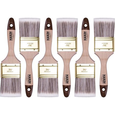 Lot de 6 Pinceaux Plats 60 mm - Série 45 - Poiles Synthétiques, Manche Bois Naturel, Virole en Acier – pour Peinture, Vernis, Huile et Lasure (1/5)