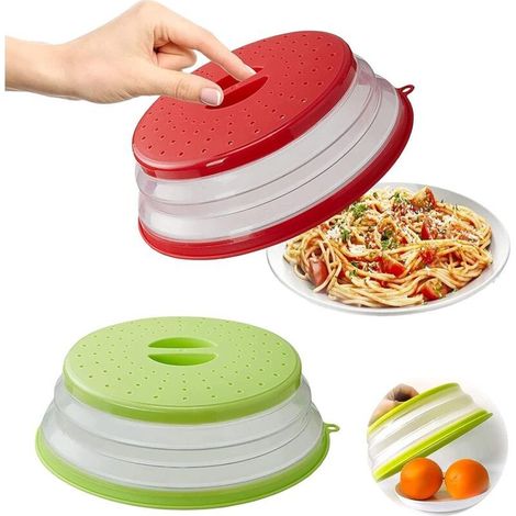 Couvercle Pliable pour Micro-Ondes, 2 Pièces Cloche Micro Onde Pliable, Couvercle Chauffant des Aliments Couvercle Anti-éclaboussures Micro-ondes avec Trou de Vapeur (Rouge + Vert) (1/5)