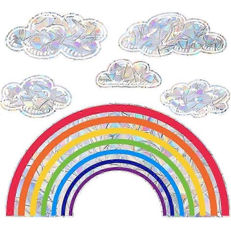 Autocollants pour fenêtre Nuage arc-en-ciel autocollants attrape-soleil prismatiques aquarelle autocollants en vinyle anti-collision compatibles avec (1/4)