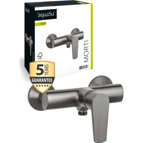 'aquaSu® Duscharmatur grau Morti, Typ 1/2 '' Brauseabgang unten, Wandbefestigung, Standard S-Anschlüsse, Brausearmatur mit Keramikkartusche, Messingkern, industrial, 798792 (1/5)