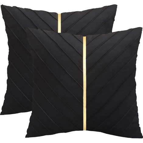 45 x 45 cm Kissenbezug-Set (2 Stück), plissiert, Samt, mit Goldbarren-Dekor, für Wohnzimmer, Schlafzimmer, Schwarz (1/5)