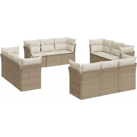Gartenmöbelset mit Kissen 12 Teile beige geflochtenes Kunstharz