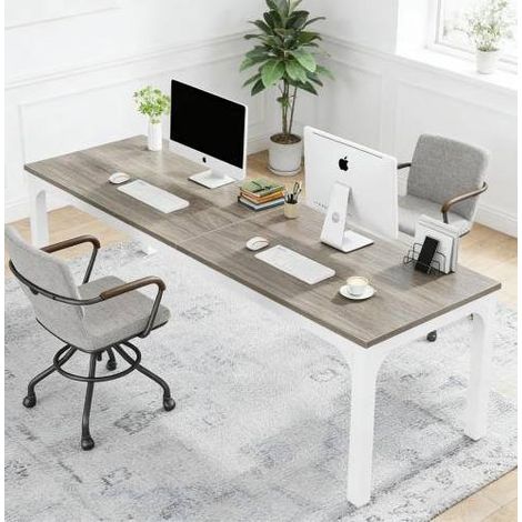 Rechteckiger Schreibtisch 200 x 70 x 75 cm für 2 Personen, Holz und Metall HAVRYA (1/5)