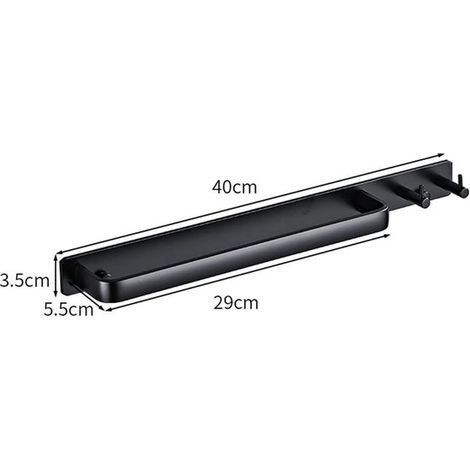 Toallero de pared para baño - negro - 40 x 3,5 x 5,5 cm - Baño y cocina - Aluminio espacial - Toallero con 2 ganchos (1/3)