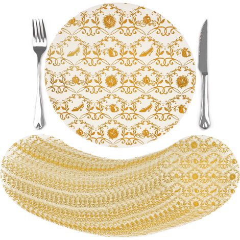 Lot de 50 Sets de Table de Noël Jetables Doré Ronde, 33cm Dessous de Table Vignes en Maille Métallique Pressée, Dessous Assiette pour Noël, Réunions Familiales Mariages, Décoration de Table (1/5)