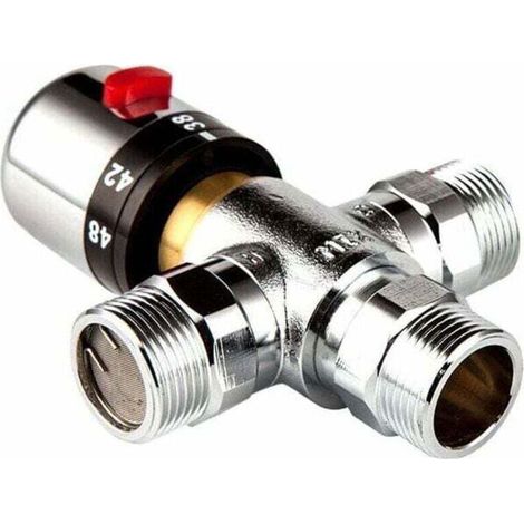 Vanne de MéLange Thermostatique à 3 Voies en Cuivre Massif Vanne de Chauffe-Eau Solaire de 3/4 Pouce Vanne de RéGulation de la (1/4)
