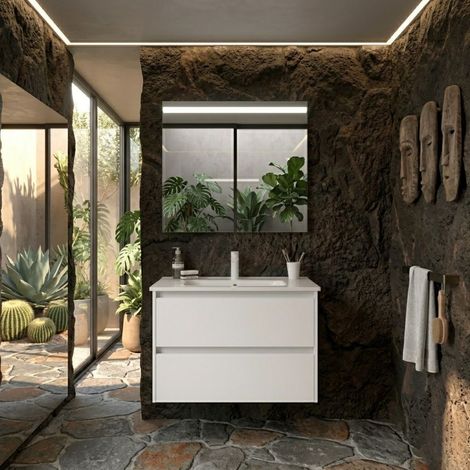 Mobile Bagno Sospeso 100 cm con 2 Cassetti e Lavabo Incasso Bianco Satinato – Linea