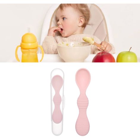 Baby-Trainingslöffel, Silikonlöffel mit weicher Spitze, Beißlöffel für Babys und Kleinkinder, rosa. (1/5)