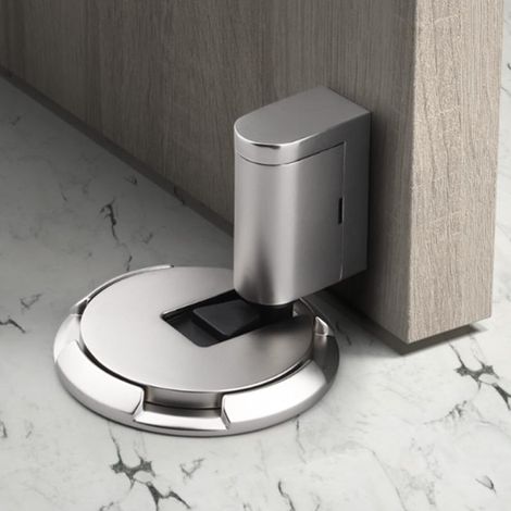 Butée de porte mécanique silencieuse sans perçage, sans vis ni ruban adhésif 3M, robuste et réglable (argent brossé) (1/5)