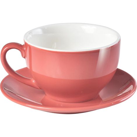 Tasse à café en porcelaine avec soucoupe pour cappuccino, latte et thé, rose, 220 ml (1/5)