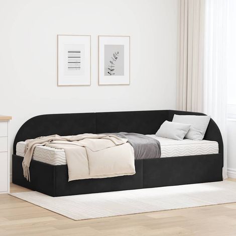 Eckbettgestell mit Matratze mit Kopfteil 2 pcs Schwarz Samt