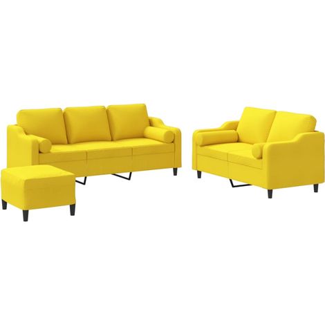 Maison Exclusive - Ensemble de canapés 3 pcs avec coussins jaune clair tissu (1/5)