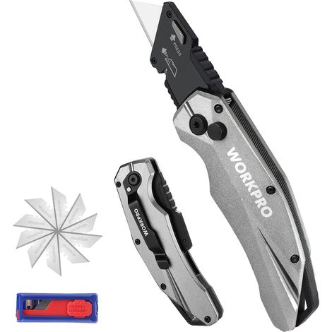 WORKPRO Coltello Taglierino, con 10 Lame di Ricmabio, Taglierino Argento, Lame a Cambio Rapido, Adatto per Tagliare Carta, Cartone, Plastica (1/5)