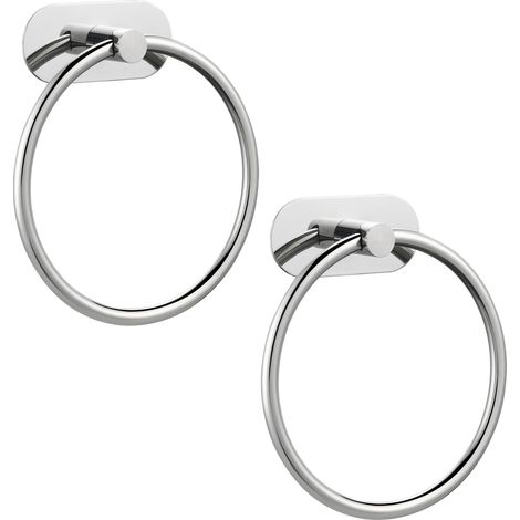 Lot de 2 anneaux porte-serviettes autocollants, adaptés aux salles de bains et aux cuisines, avec un adhésif puissant, sans perçage, en acier inoxydable.