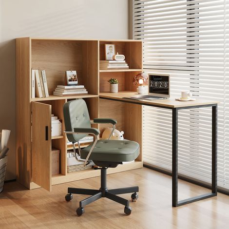 Bureau d'ordinateur, d'étagère, Table de travail de bureau d'armoire, Nature 120cm (1/5)