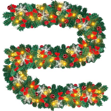 Randaco Ghirlanda natalizia su ramo di albero 5m con fiocchi e ghirlanda di fiori rossi di decorazioni natalizie con telecomando