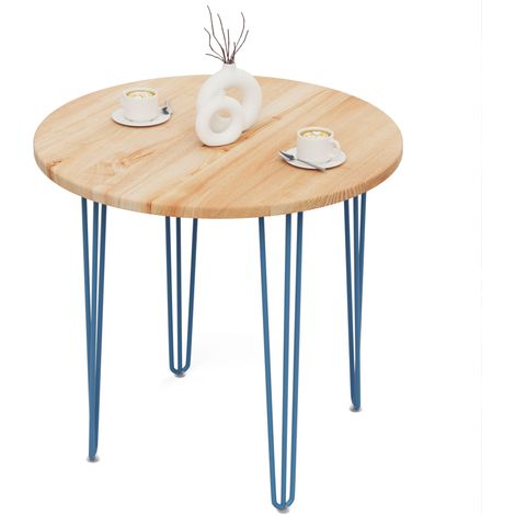 Tisch rund 80 cm Stärke: 28mm, Farbe: Natur, Beine: Blau (1/5)