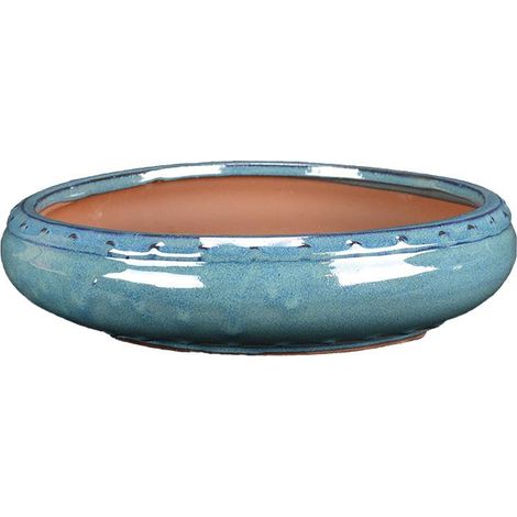 Vaso per bonsai rotondo in gres smaltato verde 20,5x20,5x4,5 cm - G237b