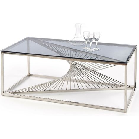 Mesa de centro Houston 1494, Plata, 45x60x120cm, Diámetro: 0, Vidrio templado, Angular, Parcialmente montado (1/5)