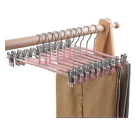 Lot de 10 cintres à jupes et pantalons avec pinces, en métal rose