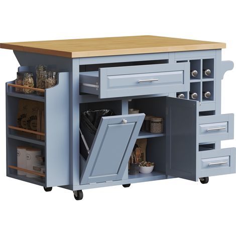 CHICFURN Carro de cocina 143 x 75 x 91 cm de MDF azul, encimera abatible y almacenaje (1/5)