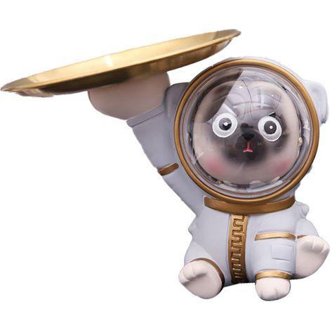 Porte-clés Décoratif en Forme d'Astronaute, Plateau de Rangement pour Clés, Sculpture Originale pour Maison, Cadeau de Fête, Gris, Lisse et Élégant (1/5)