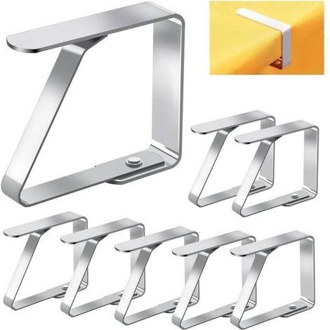 Tischdeckenclips für den Außenbereich, rutschfeste Tischdeckenclips aus Edelstahl, verstellbare Tischdeckenhalter 7 x 8 cm, Tischdeckenclips. (1/4)