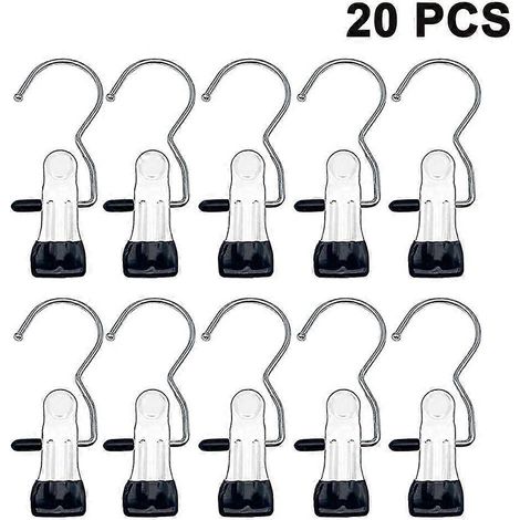 Lot de 20 crochets à pince pour cintres à bottes, pantalons et vêtements, noirs (1/5)