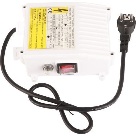 Boîtier de commande de pompe avec disjoncteur de protection thermique intégré pour pompes d'aspiration domestiques submersibles pour puits profonds 1,1 kW 1,5 HP 60 uf 25 A Prise UE 220 V