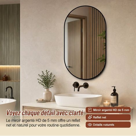 MODFU – Miroir mural 60x120 cm verre 5 mm et aluminium – Sans cuivre, film anti-éclats, pose horizontale ou verticale – Salle de bains – Noir (1/5)